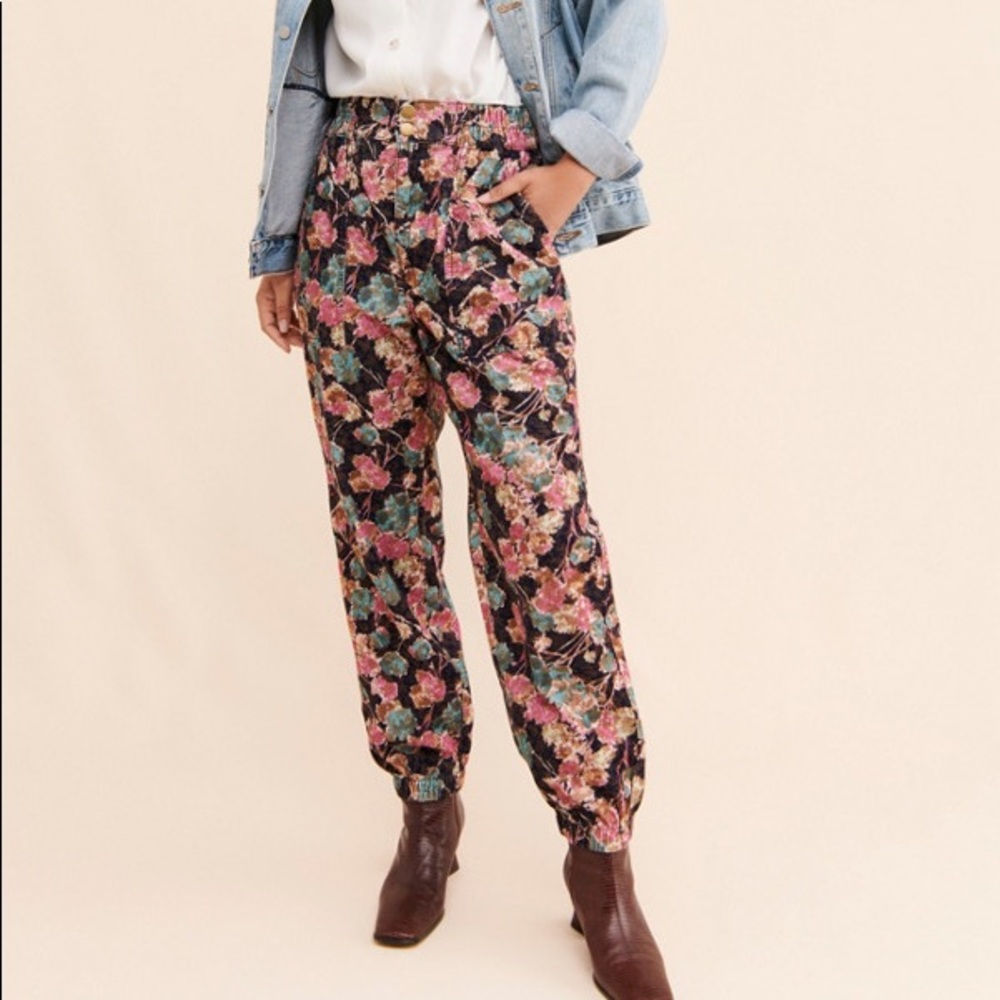 2 pair of Anthropologie Anisa Corduroy Joggers in Floral and Dusty Rose